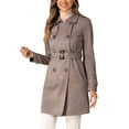 thumbnail image 4 of INSPIRE CHIC Women's Notched Lapel Double Breasted Faux Suede Trenchcoat M Dark Beige, 4 of 6