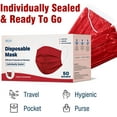thumbnail image 5 of WeCare Disposable Face Mask, 3-Ply with Ear Loop (50 Individually Wrapped) - Red, 5 of 9