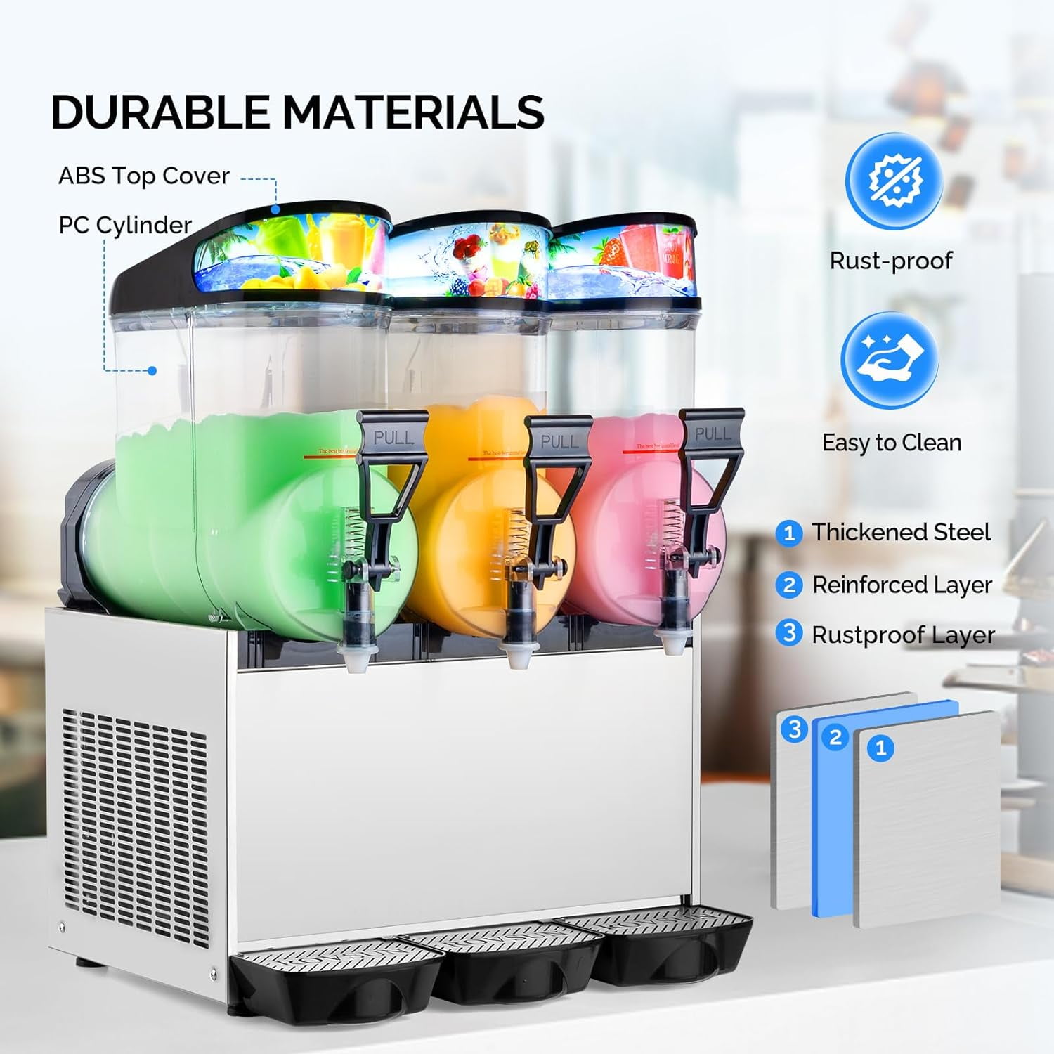 ROVSUN 12 Gal/45L Slushie Machine, 15L X 3 Tanks Commercial Slushy Machine Slush and Juice Modes, Margarita Machine Frozen Drink Maker Stainless Steel for Home Restaurant Bar Party 110V/60HZ