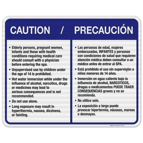 Spa Safety Rules Sign, Bilingual English Spanish, 24x30 Reflective Aluminum EGP