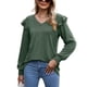 thumbnail image 1 of Dinheiro Camiseta holgada informal de manga larga con cuello en V y volantes (verde), L,, 1 of 6
