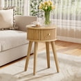 thumbnail image 3 of WIRRYTOR Round Fluted End Table with Drawer, Modern Boho Side Table and Accent Table for Living Room, Natural, 3 of 13