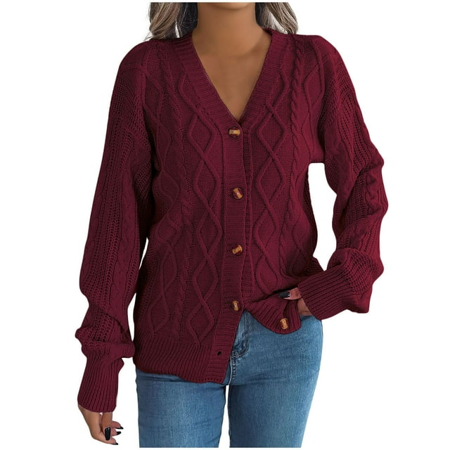 Pisexur Cardigan Sweaters for Women Lightweight Solid Color Knit Cardigan Jackets Blouses Trendy V Neck Button Fall Cardigans for Women Casual Long Sleeve Loose Cardigan Sweaters Tops