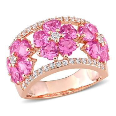 Miabella 5-1/4ct TGW Created Pink and White SapphireFloral Ring in Rose Plated Sterling Silver