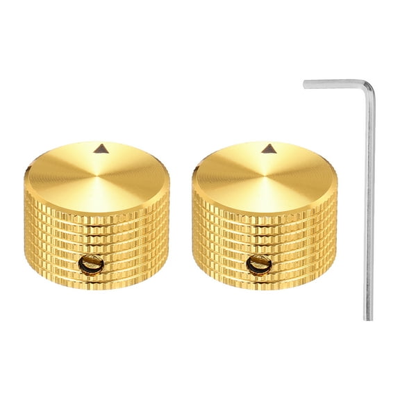 Uxcell 2 Pcs Aluminium Potentiometer Knobs, 1/4" (6.35mm) Universal Volume Tone Control Knobs for Guitar, Bass, 5/8" Gold