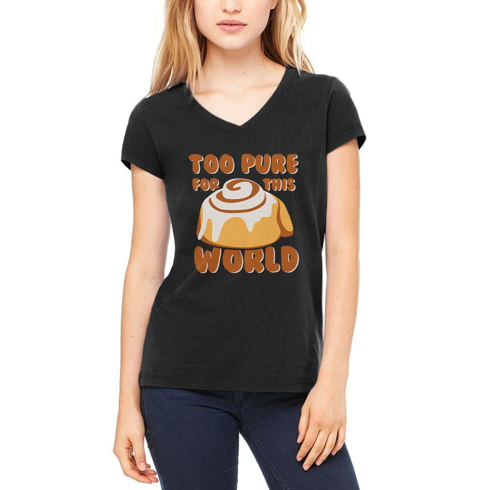 Cinnamon Bun Roll Too Pure for this World Juniors VNeck T Shirt Black