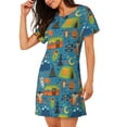 thumbnail image 2 of Fuzoiu Animals In Camping Print Women Nightgowns, Soft Comfy Lightweight Short Sleeves Sleepwear,Crew Neck Loungewear, 2 of 6