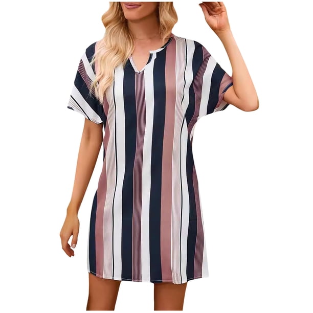 Vestido de Verano Corto Clásico con Cuello en V, Vestido de Verano Ligero Y Casual