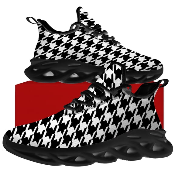 Uminder Womens Tennis Shoes Houndstooth Sneakers Black Shoes Size 12