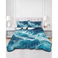 thumbnail image 2 of Full Size Quilt Bedding Set, Blue Waves Reversible Summer Quilt 3 Pieces, Modern Summer Ocean Coastal Nautical Lightweight Bedspreads Coverlets with 2 Pillow Shams for All Seasons, 2 of 5