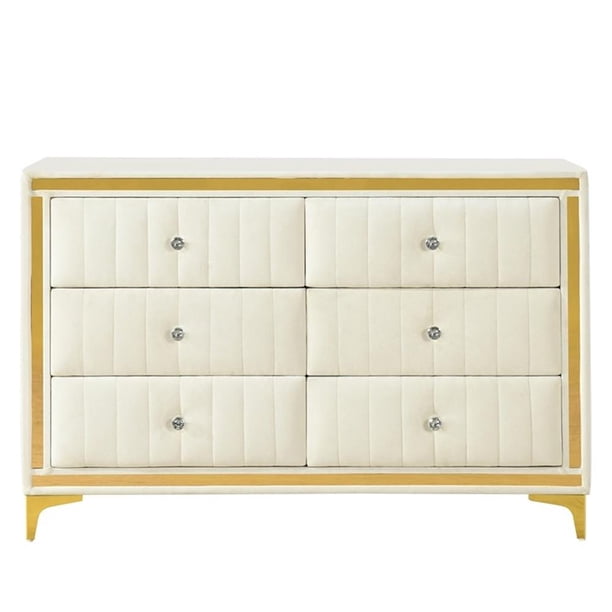 Better Home Products Velvet 6 Drawer Dresser with Gold Legs in Cream -  Walmart Business Supplies