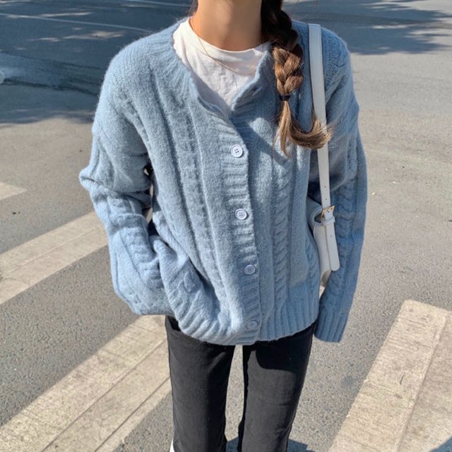 Rimocy - Cárdigan de cuello redondo de moda coreana para mujer, suéter de punto torcido de manga larga, abrigo para mujer, cárdigans elegantes de color liso para mujer
