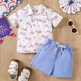thumbnail image 2 of Toddler Boy Clothing Sets 4th of July Baby Boy Outfit Cute American Flag Print Button Down Shirt & Red Shorts 2-Piece Outfit, 2 of 7