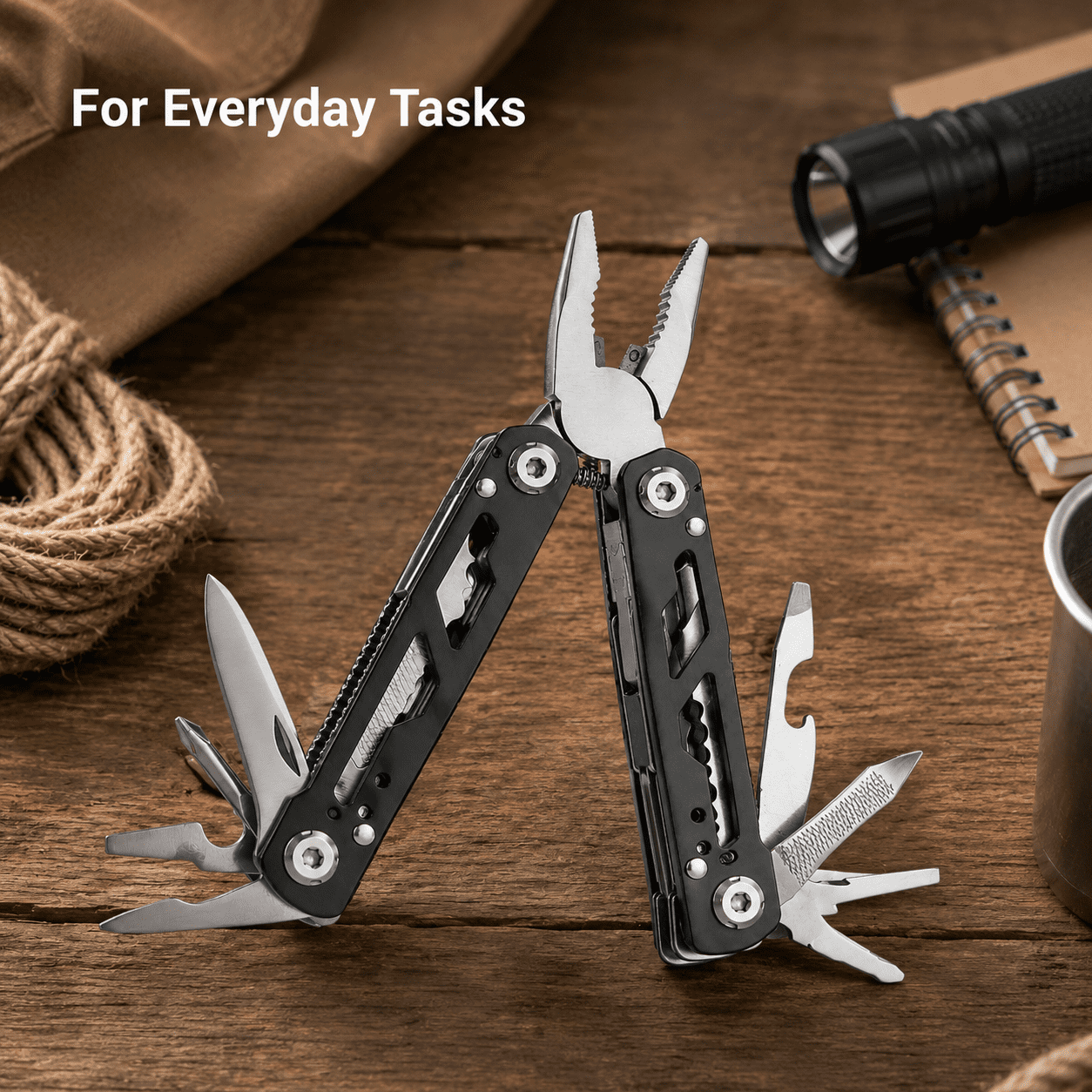 12-in-1 Mini Multitool Pliers, Foldable Stainless Steel Pocket Tool for Daily Home Repair, Outdoor Survival and Camping, Compact Heavy-Duty Design, Metallic Silver