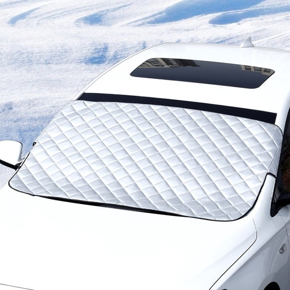 Hxlazmoo Thickened Rubberized Fabric & Aluminum Foil Car Windshield Cover for Winter/Summer Use - Frost, Snow, Sun Protection 55x35 Inches for Most Cars, SUVs, Small Trucks