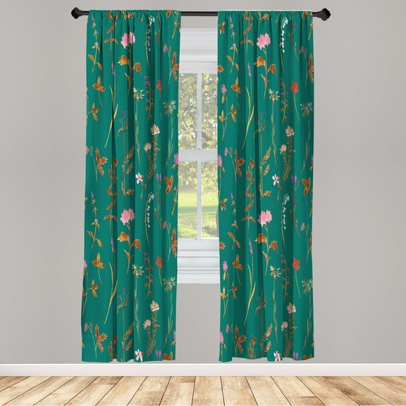 Ambesonne Floral Curtains, Spring Season Botany Artwork, Pair of 28"x84", Green
