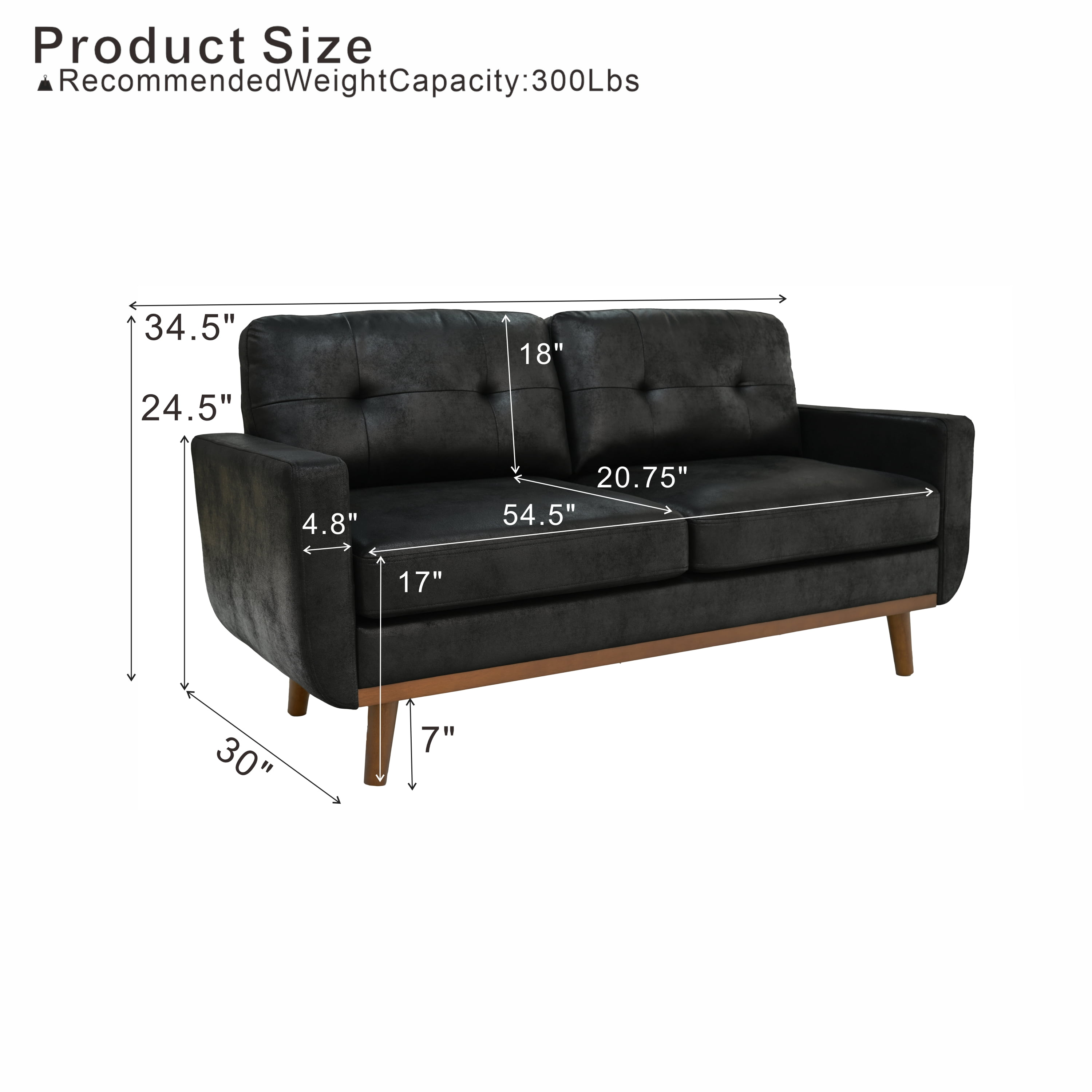 Leumius 65" Modern 2-Seater Sofa Upholstered Loveseat Sofa Couch with olid Wood Legs for Living Room,Apartment,Bedroom,Black