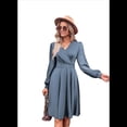 thumbnail image 2 of Vestido Corto Fruncido con Escote en V para Mujer, Color Azul, Talla L, 2 of 9