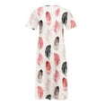 thumbnail image 4 of Wycnly Summer Dresses for Women Trendy Plus Size Loose Swing Tunic Sundresses with Pocket 2025 Short Sleeve V-Neck Feather Print Long Formal Dress Pink l, 4 of 4