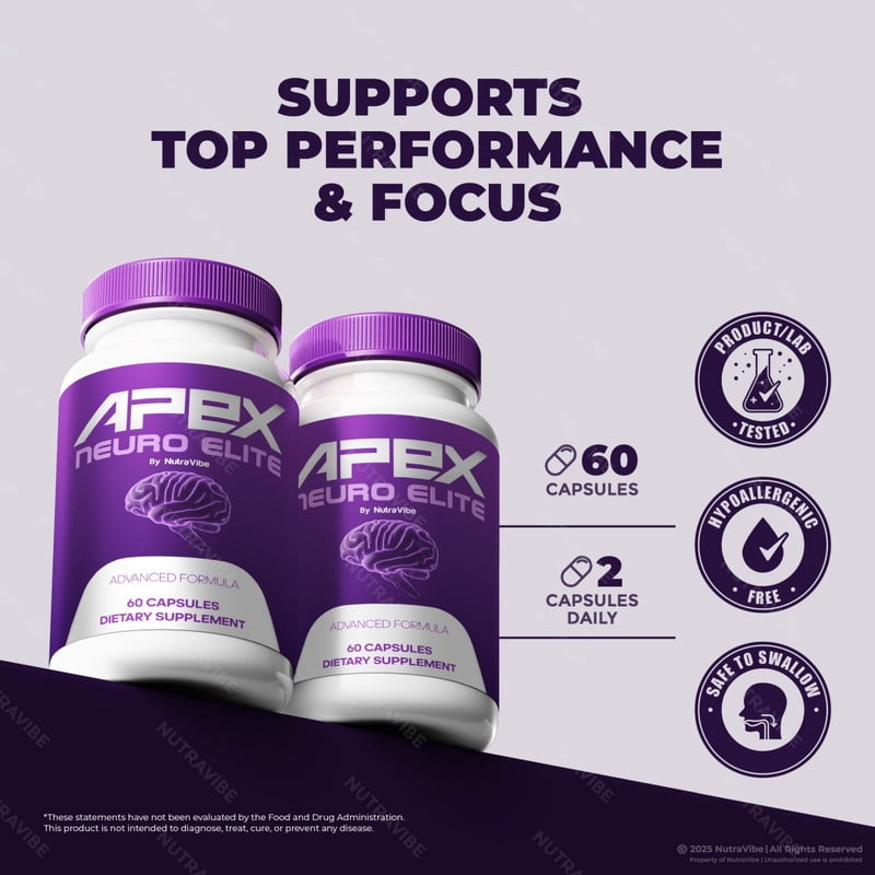 (3 Pack) Apex Neuro Elite Pills – Daily Formula with a Natural Blend to Help Maintain Focus, Memory & Concentration | Clean, Gentle, Easy-to-Swallow Capsules for Everyday Sharpness (180 Capsules)