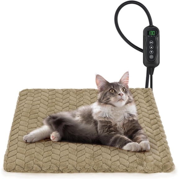Heated  Bed,   Heating Pad Indoor w/Timer, Temp Adjustable Pet Heating Pads for Cats Dogs, Auto Power-Off, Cats Warming Bed w/Remove Washable Cover, Anti-, 18''x16'', Small