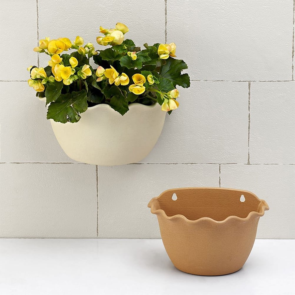 Raindrops 3-Piece Wall Hanging Planter Set, Semicircle Flowerpot for Indoor Outdoor Garden, Beige Small Decorative Plant Containers