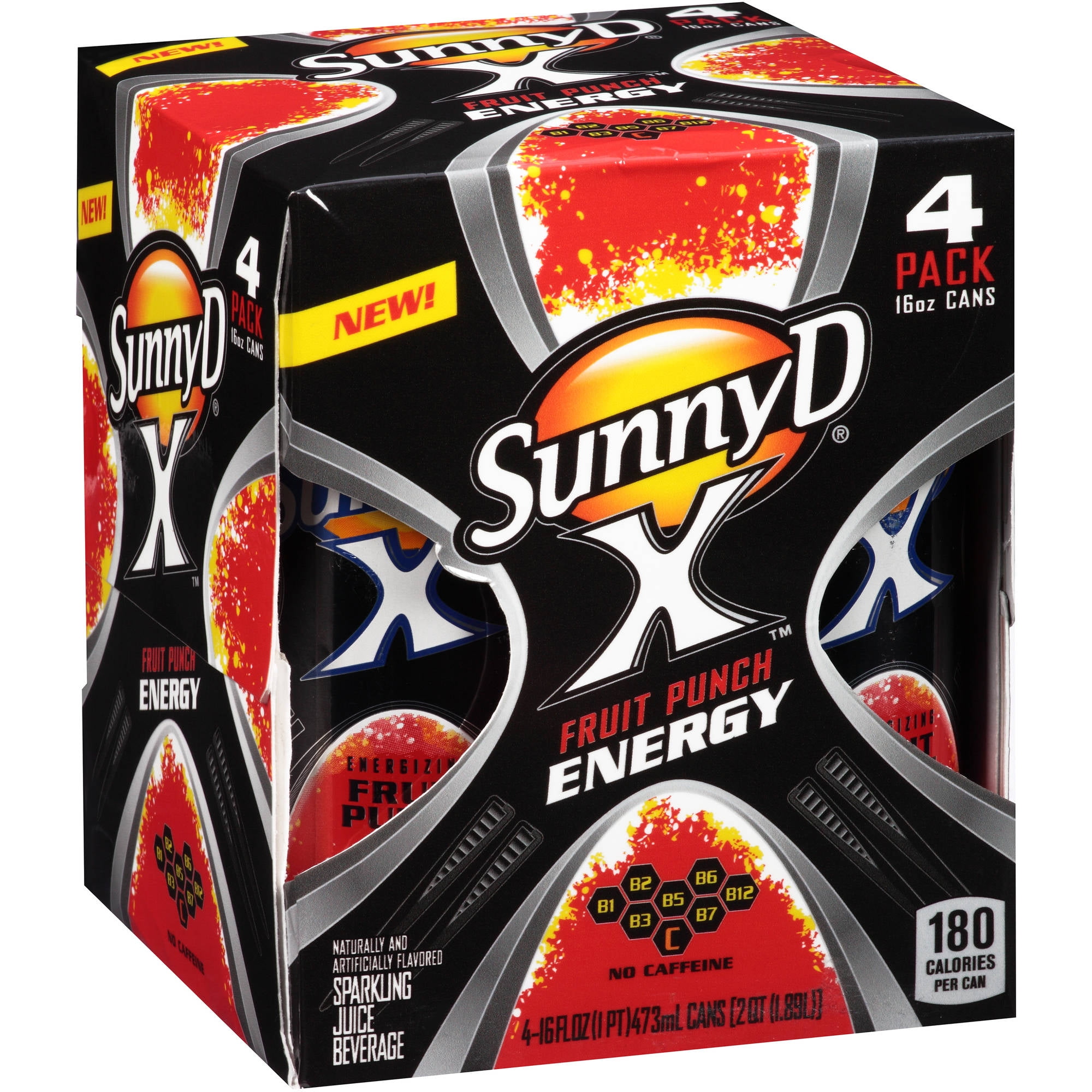 Sunny D X Fruit Punch Energy Sparkling Juice Beverage, 16 Fl. Oz