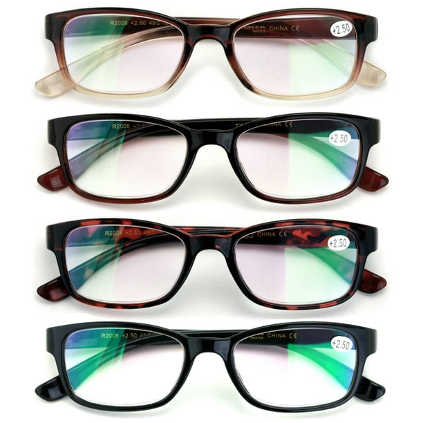 4 Pairs Rectangular Lightweight Reading Glasses AntiReflective