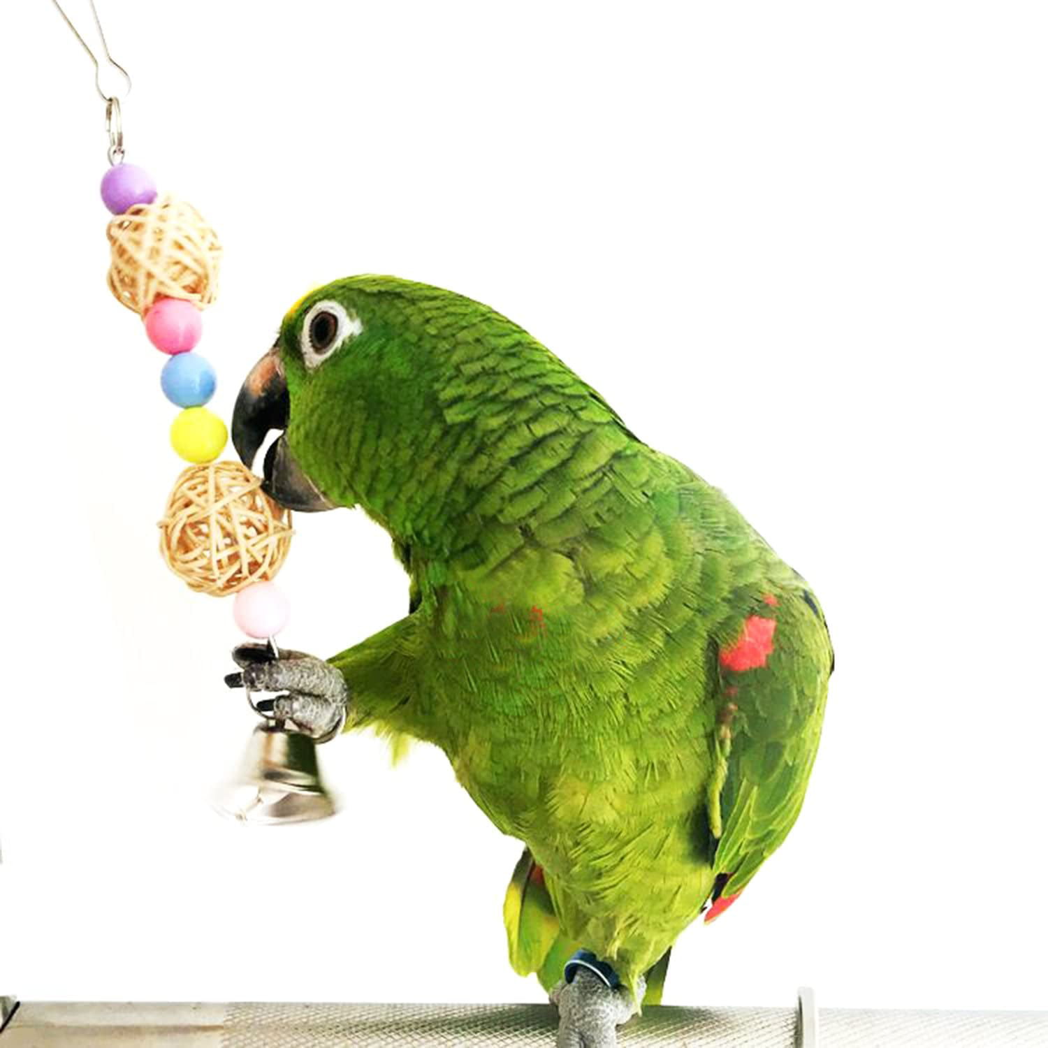 Love Birds QUMY Bird Parrot Toys Hanging Bell Pet Bird Cage Hammock Swing Toy Wooden Hanging Perch Toy for Small Parakeets Cockatiels Parrots Conures Finches Macaws 