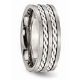 thumbnail image 4 of Titanium/Silver Two-Tone Titanium Antiqued & Brushed With Sterling Silver Braided Inlay 8mm Band (Size 10.5) Made In China tb216-10.5, 4 of 4