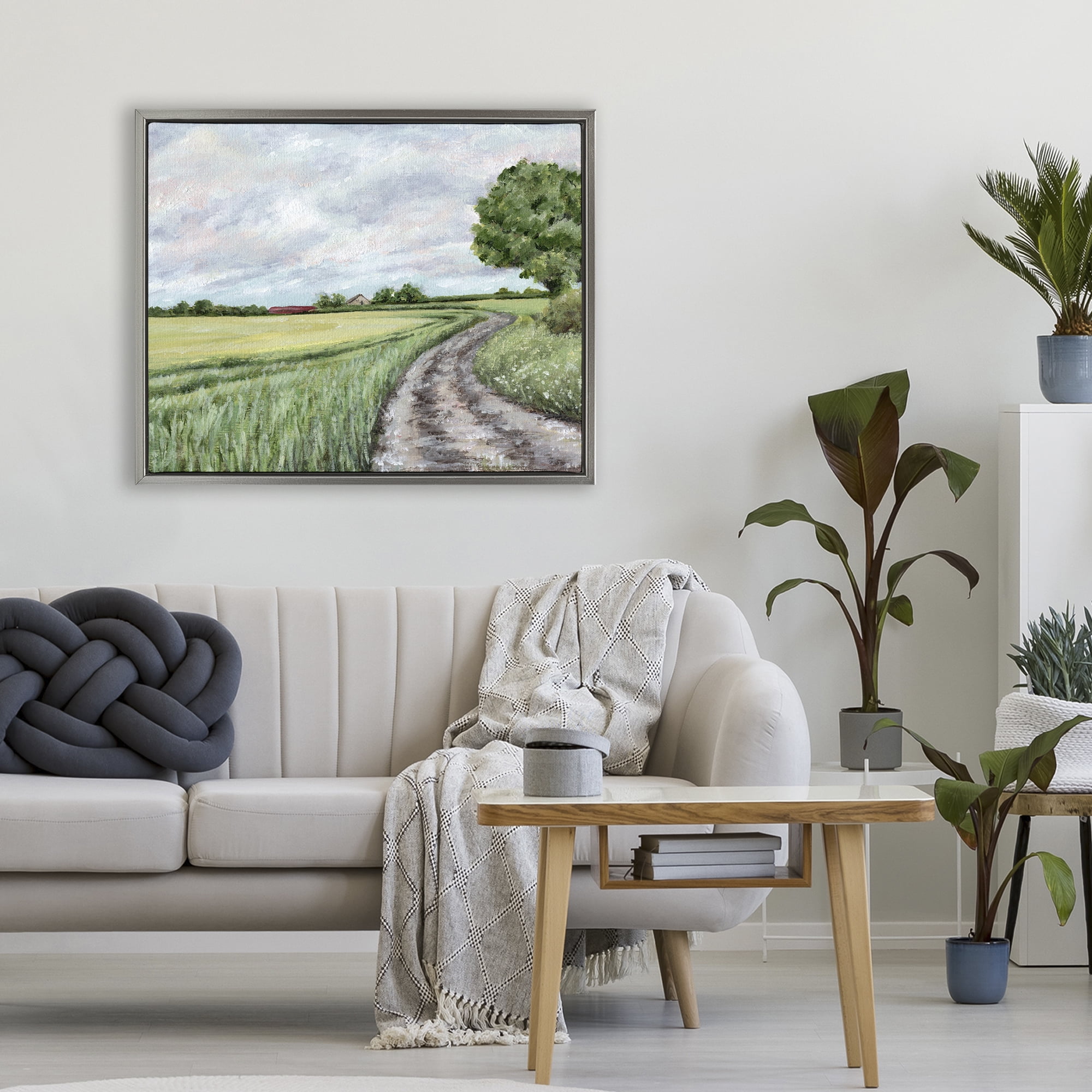 Winding Country Roads Gray Framed Floater Canvas Wall Art, design by Leah Noel Art