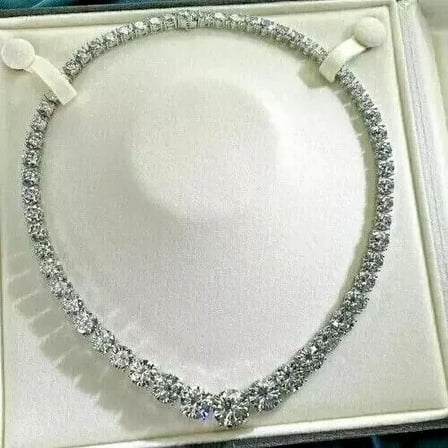 12CT Lab-Created Round Cut Diamond Women's Tennis Necklace 14K White Gold Plated