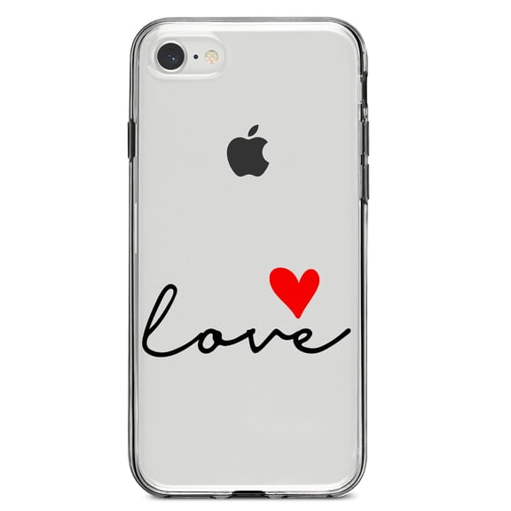 DistinctInk Clear Shockproof Hybrid Case for iPhone 7 8 SE (2020 Model) 4.7" Screen TPU Bumper Acrylic Back Tempered Glass Screen Protector - Love Heart Black & Red