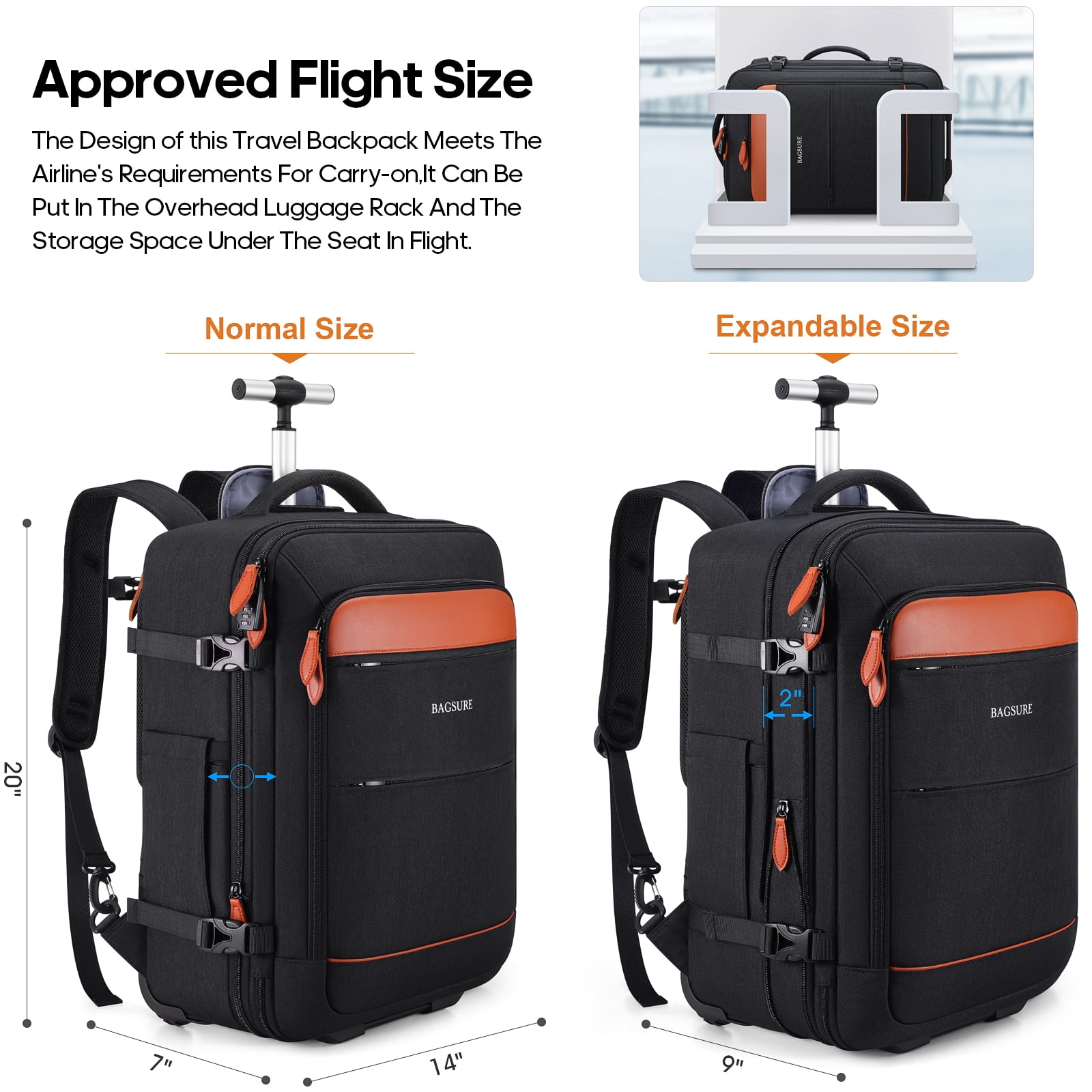 UKEIN Rolling Backpack for Adults Backpack with Wheels with USB Charging Port & Combination Lock Roller Backpack with Packing Cubes and Shoe Pocket