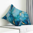 thumbnail image 4 of Throw Pillow Covers 18x18 Inch, Modern Turquoise Decorative Pillow Cases for Couch Sofa Bed, Abstract Teal Gold Marble Textured Cotton Linen Square Home Decor Pillowcases with Hidden Zipper, 4 of 7