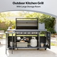 thumbnail image 3 of Brand Man 6-Burner Outdoor Gas Kitchen Grill Island with Side Burner, BBQ Station with Storage Cabinets and Fold-out Prep Table, LPG/NG Convertible, 3 of 10