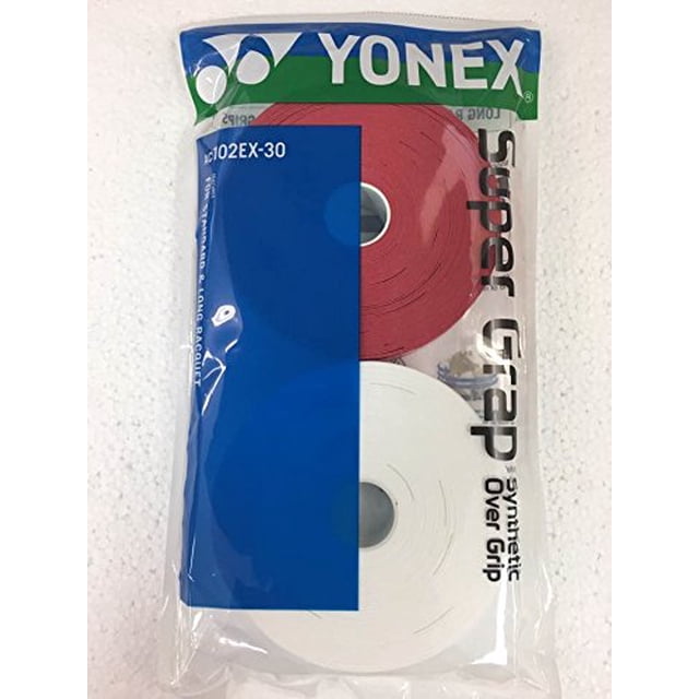 Overgrips para raqueta Yonex Super GRAP, paquete de 30, blanco y rojo