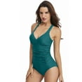 thumbnail image 2 of Lopsie TEMPTATION V Neck Tummy Control Swimwear Halter One Piece Slimming Vintage Retro Swimsuit Womens Ruched Push Up Bathing Suit, 2 of 6