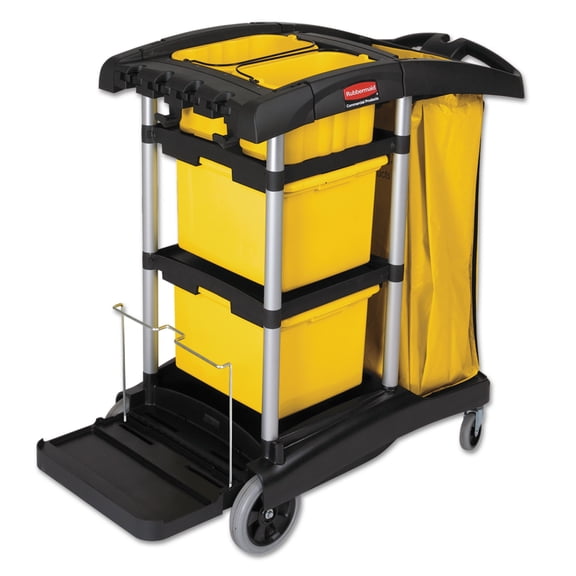 Rubbermaid Commercial HYGEN HYGEN M-fiber Healthcare Cleaning Cart, 22w x 48-1/4d x 44h, Black/Yellow/Silver