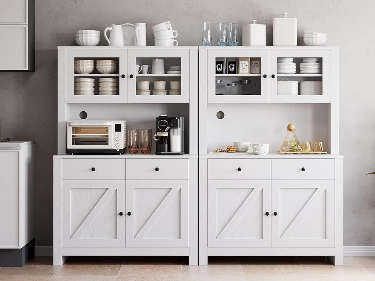 Affordable Choices Versatile Kitchen Food Cabinet with Microwave Stand – Freestanding Storage Cabinet with Drawers and Adjustable Shelves, Perfect for Dining Rooms and Buffets, White Finish