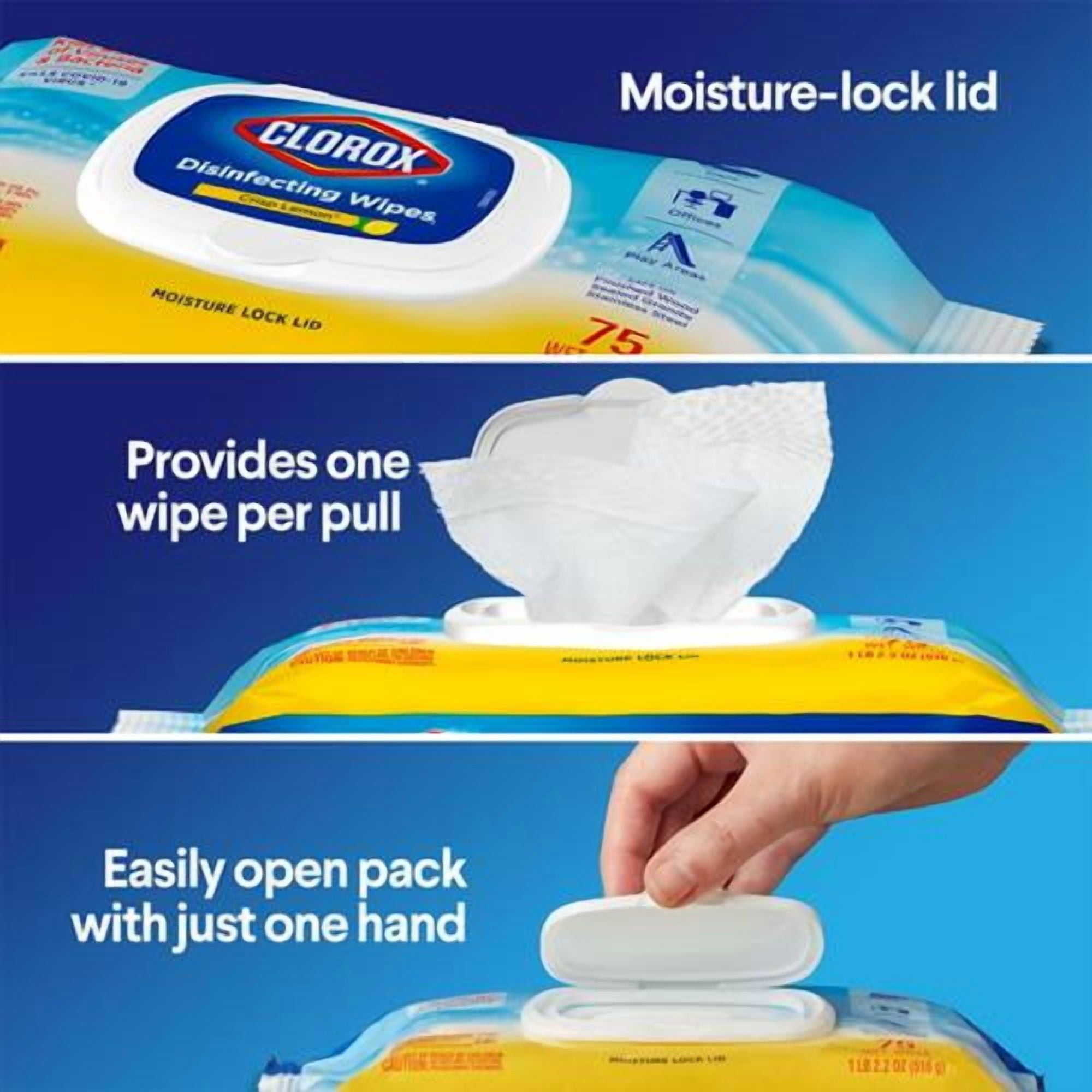 Clorox Disinfecting Wipes, Bleach Free Cleaning, Crisp Lemon, 75 Count - Pack of 2