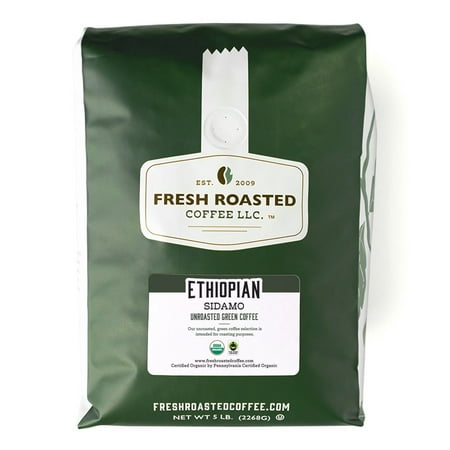 Fresh Roasted Coffee, Organic Unroasted Ethiopian Sidamo Coffee Beans, 80 oz