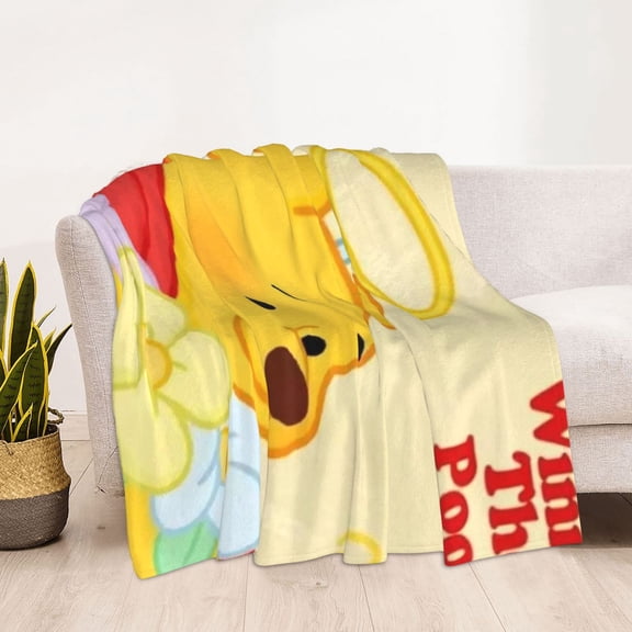 Winnie The Pooh Printing Bed Blanket, All Seasons Flannel Fleece Blanket, Soft & Warm Plush Blankets for Couch Sofa Bed Camping Travel, 60"x50"