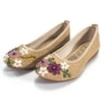 thumbnail image 3 of Women's Ethnic Style Pointed Toe Flower Embroidered Flat Shoes, Khaki, 3 of 8