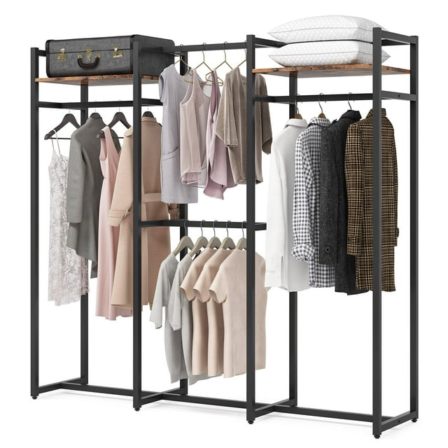 Tribesigns Garment Rack Heavy Duty Clothes Rack, Free Standing Closet Organizer with Shelves and Hanging Rod, Large Metal Clothing Rack for Hallway, Bedroom