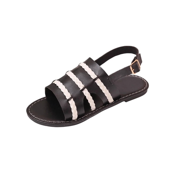 hoksml Women's Braided Gladiator Flat Sandals, Adjustable Buckle Slingback, Casual Beach Walking Shoes