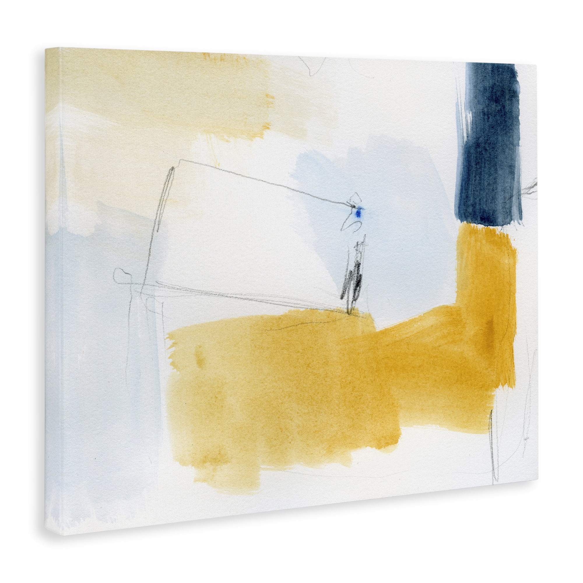 Stupell Industries Yellow & Blue Abstract Abstract Painting Gallery Wrapped Canvas Art Print Wall Art, 40 x 30
