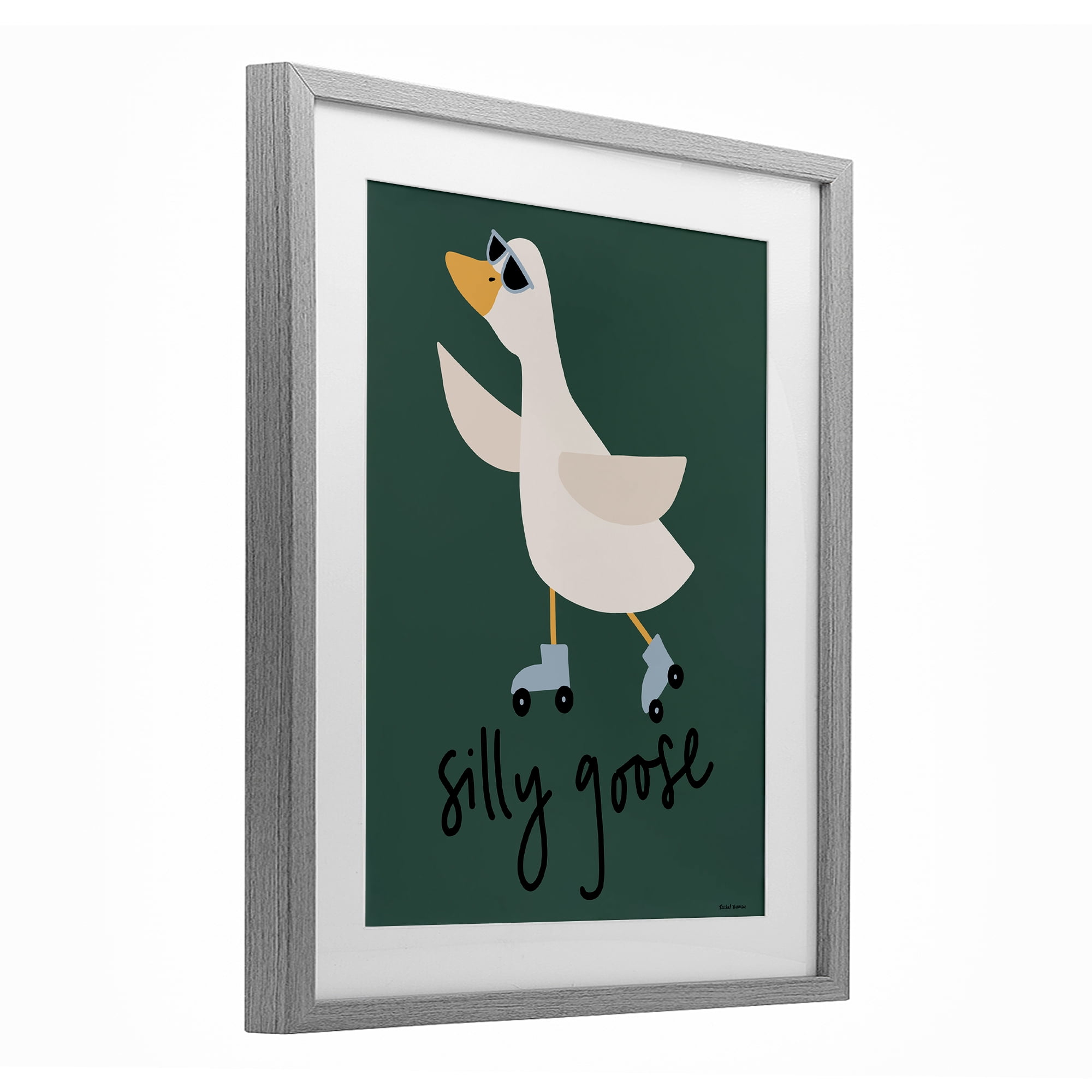 Stupell Industries Silly Goose on Skates Gray Framed Print Under Glass, design by Rachel Nieman