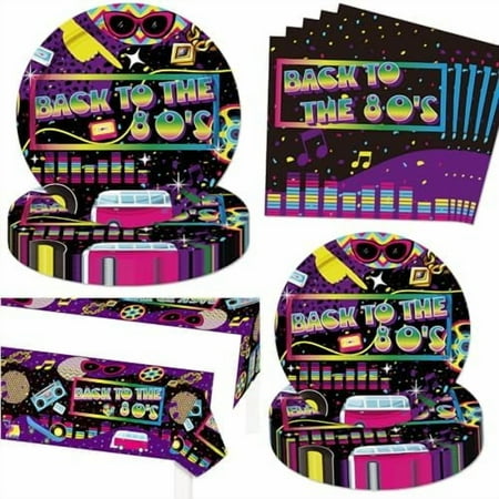 80s Party Supplies - Retro Multi & Purple Paper Plates, Napkins & Tablecloth for 80's, I Love 80s, Hip Hop & Funny 1980's Parties$$Home Decor, Kitchen, & Other