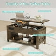 thumbnail image 6 of 42" Lift Top Coffee Table with Hidden Compartment & Storage Shelf，Center Table Converts to Dining Table，Rising Living Room Table Retro Central Table with Charge Station/USB Port, 6 of 8